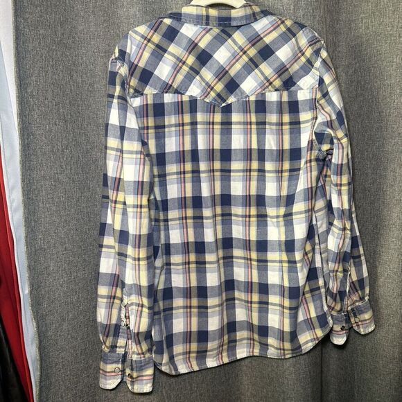 Guess Mens Flannel Button Down Slim Fit Coupe Serree Shirt Western Pearl Snap L - Picture 6 of 9